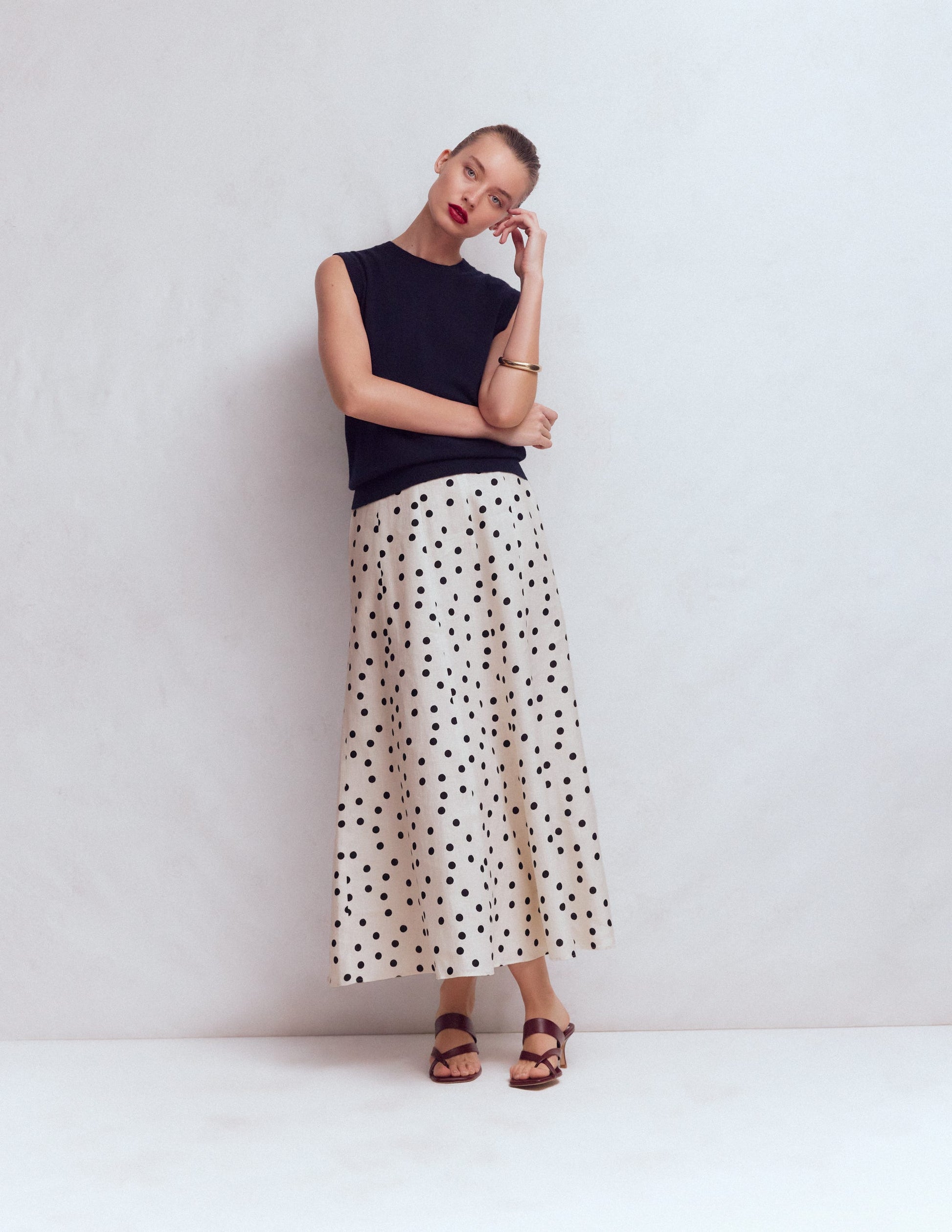 Miriam Linen Maxi Skirt-Ivory, Painted Dot-4