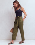 Hose mit Paperbag-Bund-Waldgrün