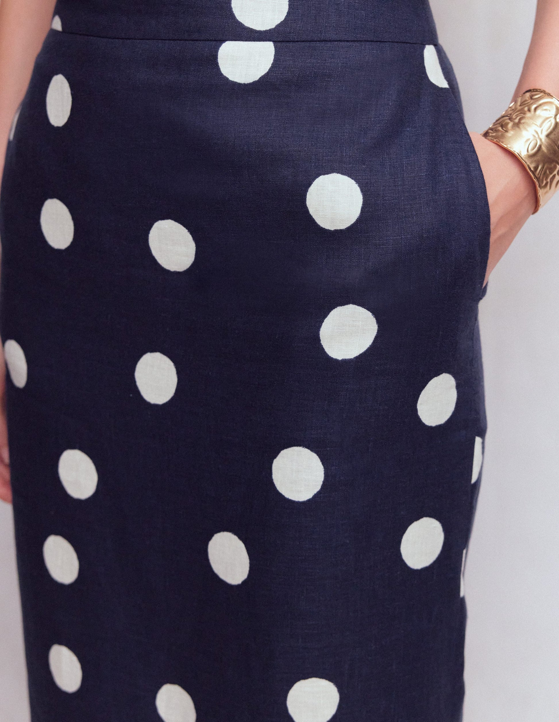 Longline Column Skirt-French Navy, Ivory Spot-2
