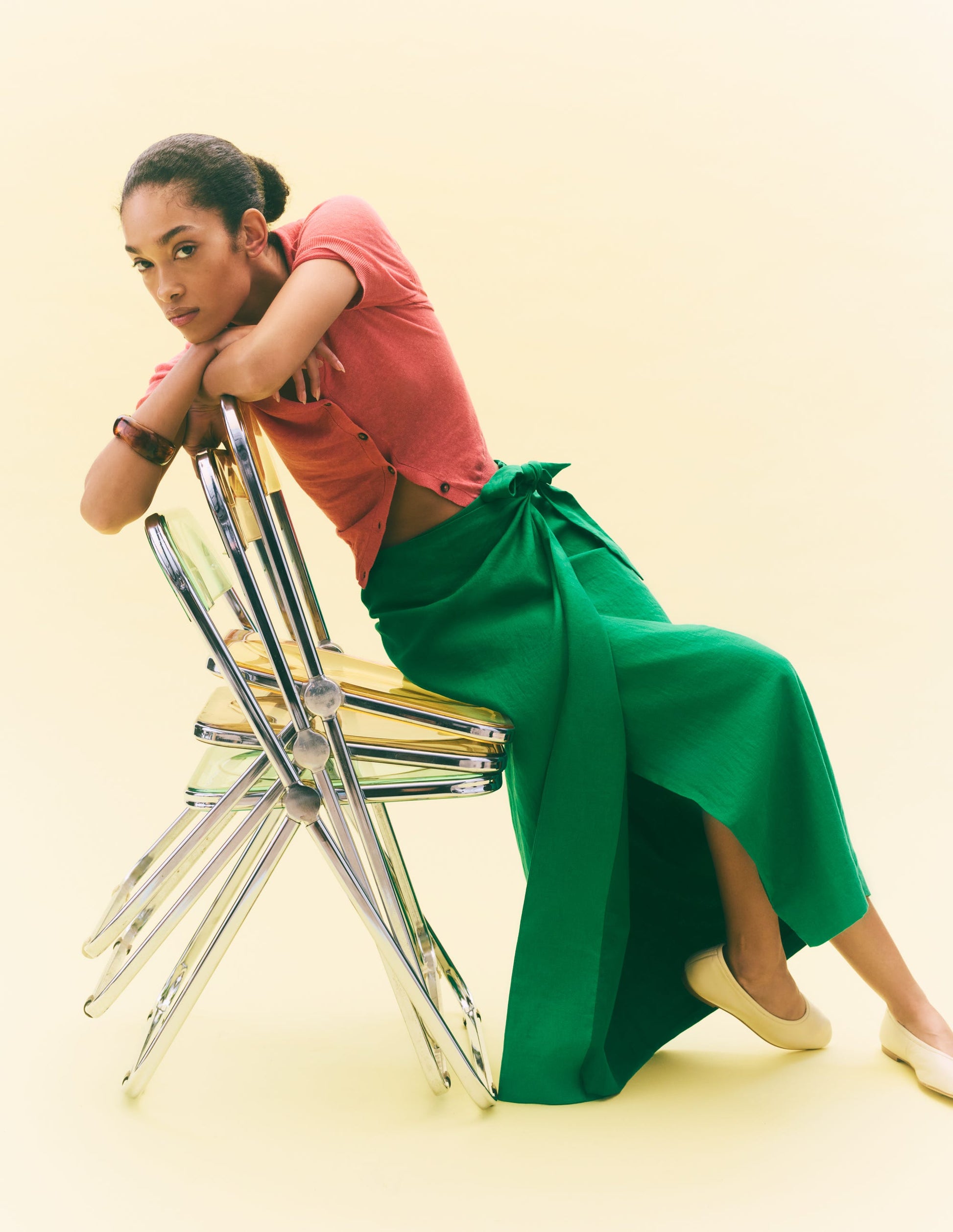 Dimitra Leinen-Säulenrock-Grünes Tamburin-1