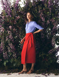 Jupe colonne Dimitra en lin-Corail rouge