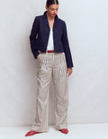 Pantalon ajusté Mayfair-Ivoire, rayé bleu marine