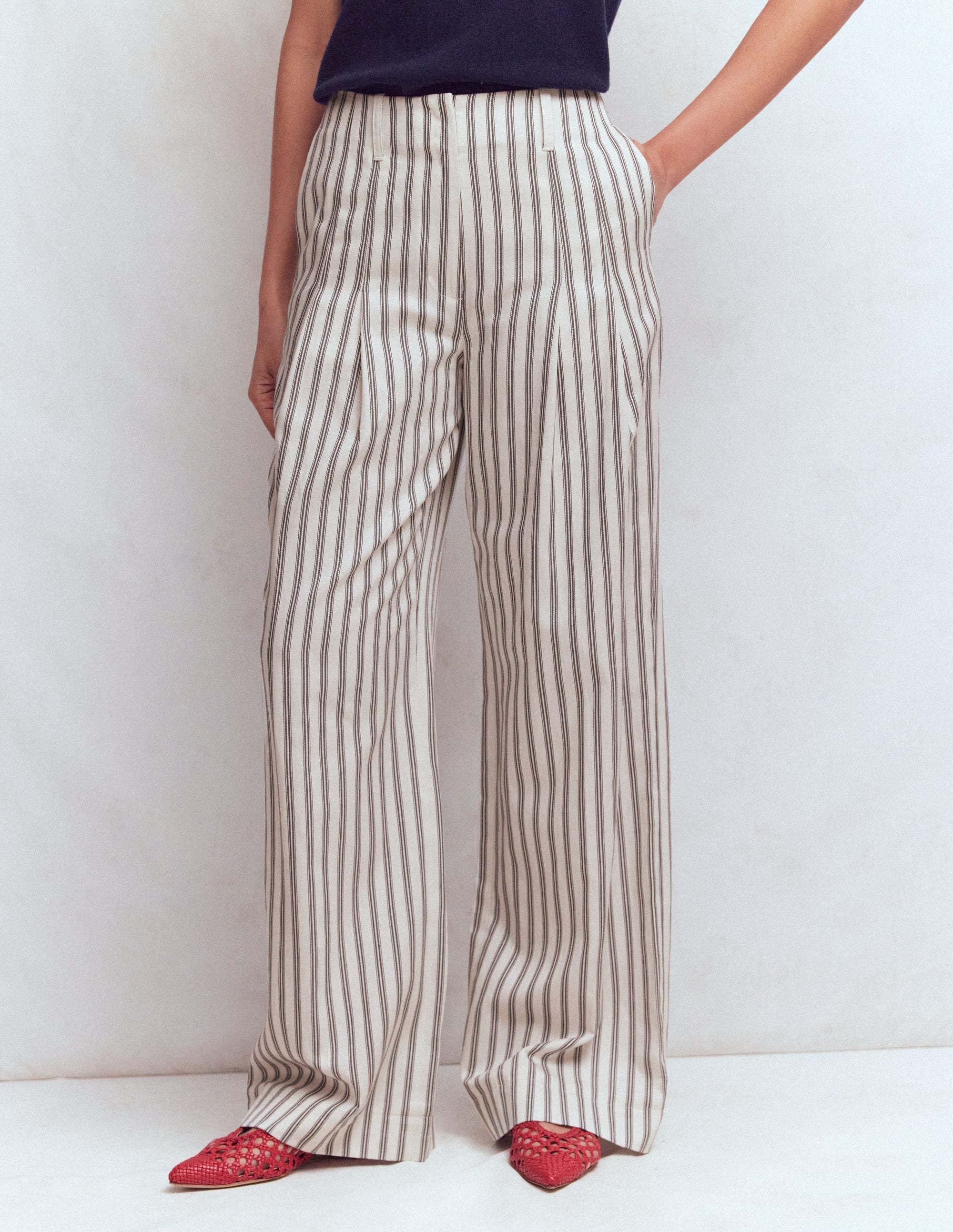 Mayfair Taillierte Hose-Naturweiß/Navy, Gestreift - Image 4