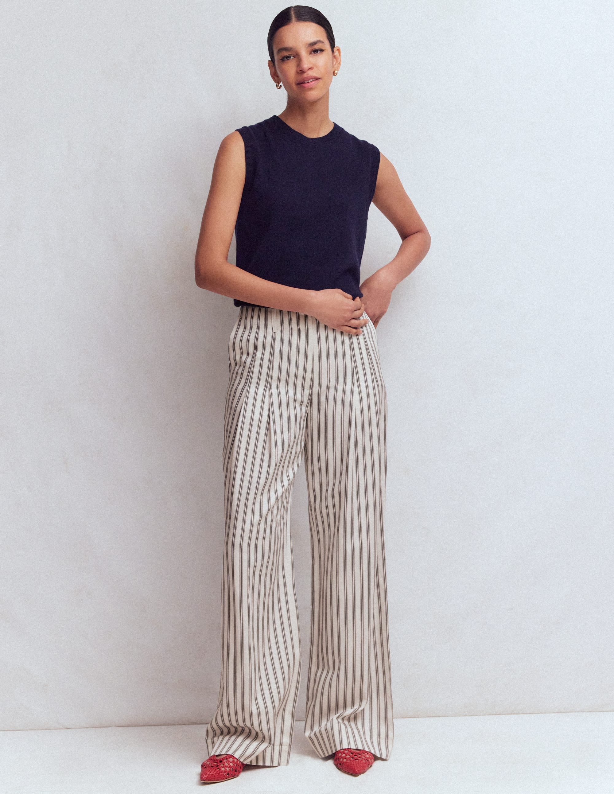 Mayfair Taillierte Hose-Naturweiß/Navy, Gestreift - Image 6