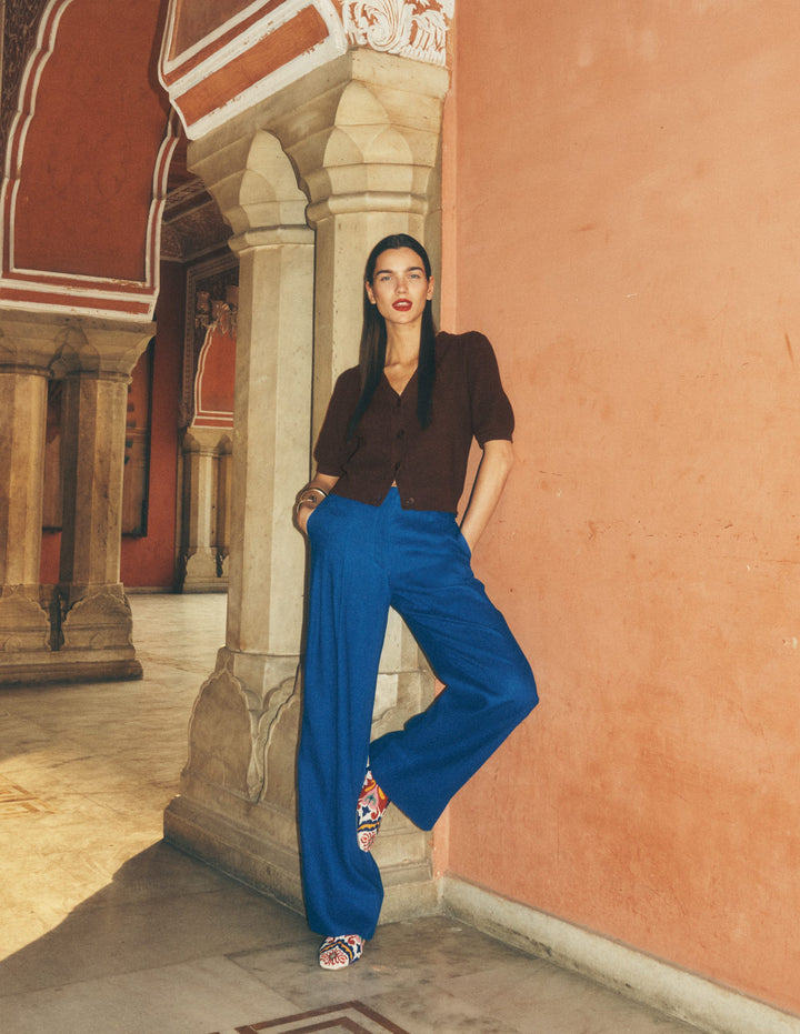 Mayfair Linen Trousers-Bright Blue