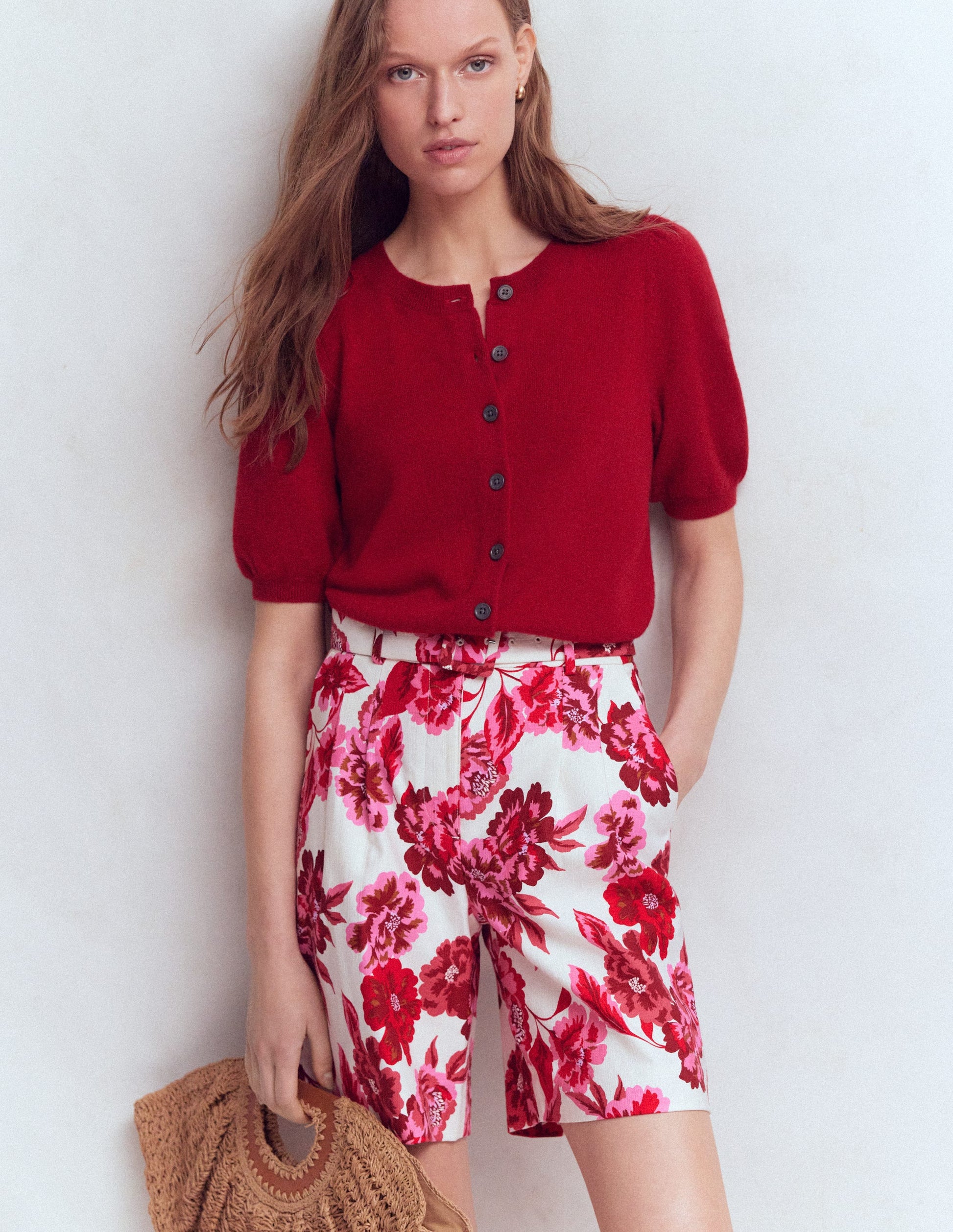 Chelsea Klassisch geschneiderte Shorts mit Gürtel-Sangria Sunset Pink, Blumenmuster-6