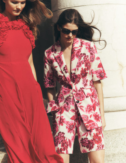 Chelsea Klassisch geschneiderte Shorts mit Gürtel-Sangria Sunset Pink, Blumenmuster