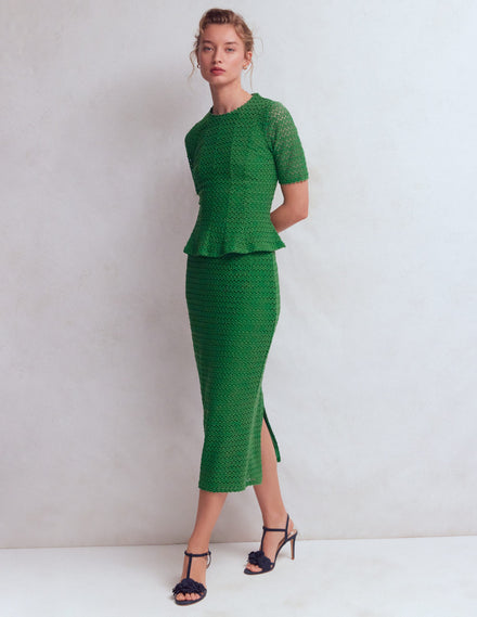 Jupe crayon en dentelle-Vert frais