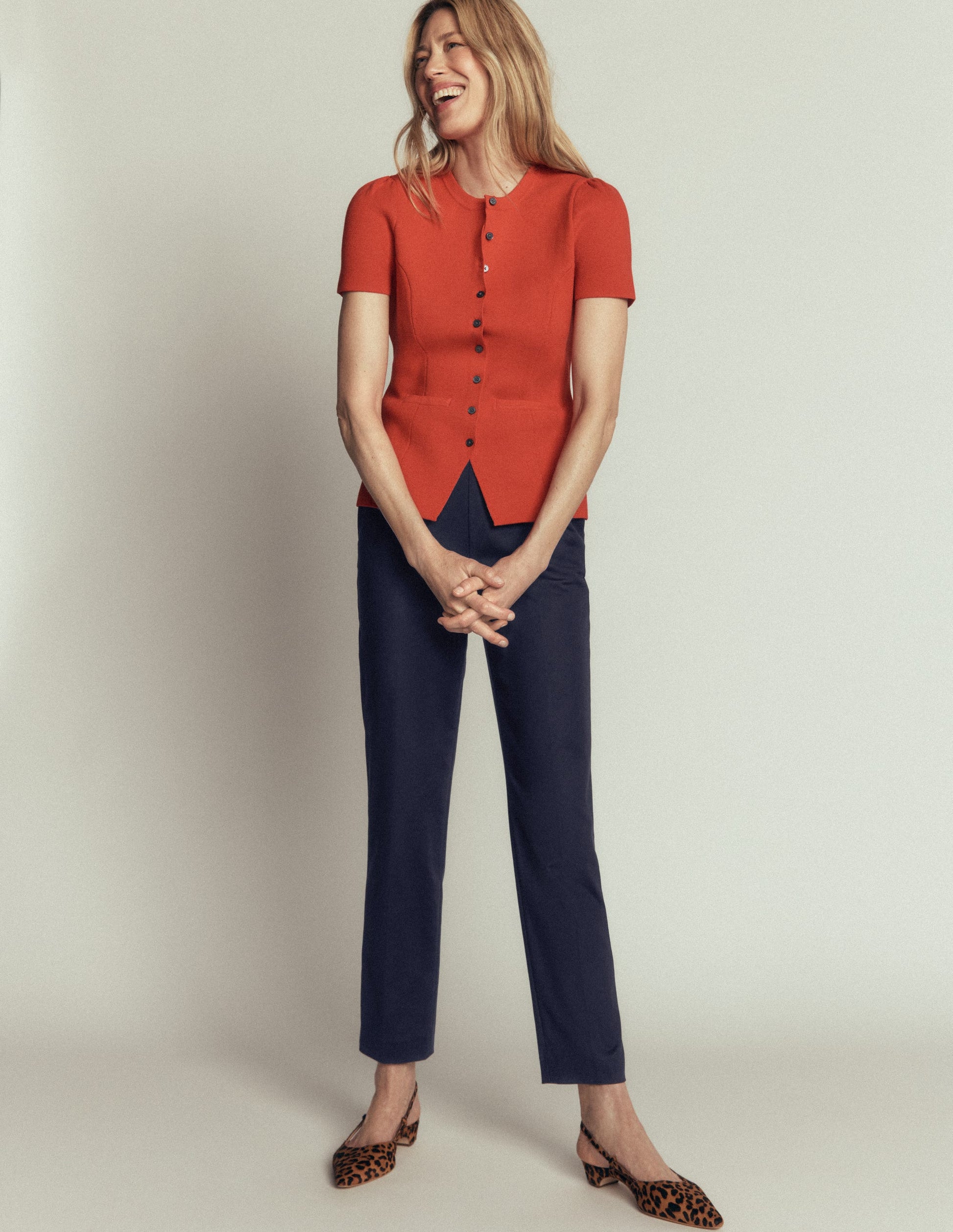 Slim Leg Cotton Trousers-Navy-1