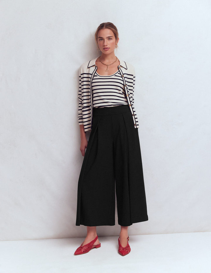 Single Pleat Ponte Culotte-Black