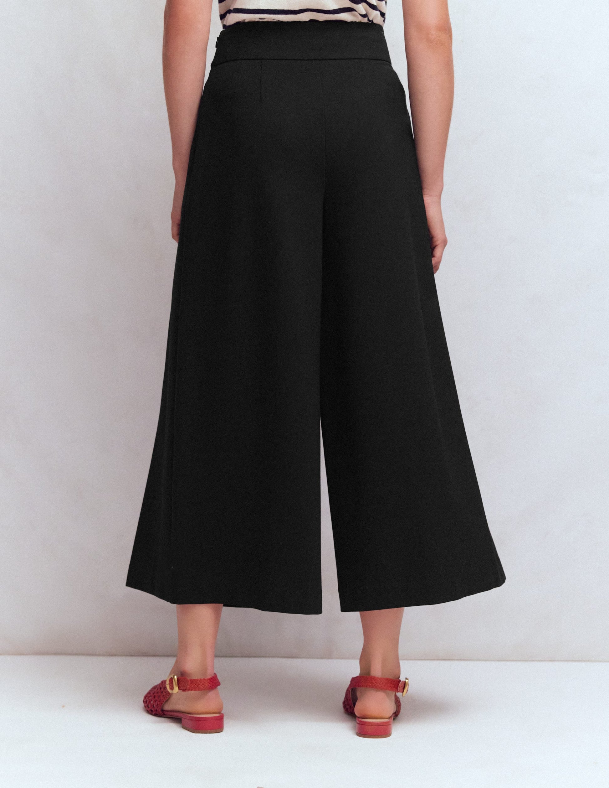 Jupe-culotte à pli en point de Rome-Noir-3