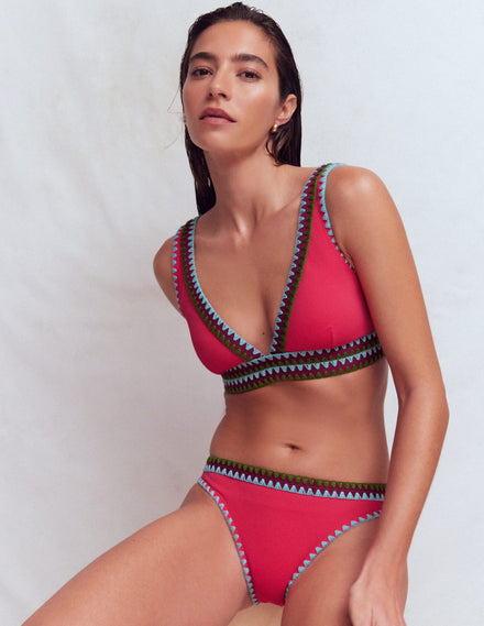Haut de bikini col V Porto-Rosy, broderie