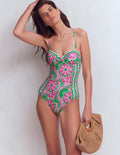 Maillot de bain Rhodes à bonnets-Rose, motif Euphoric Gardens