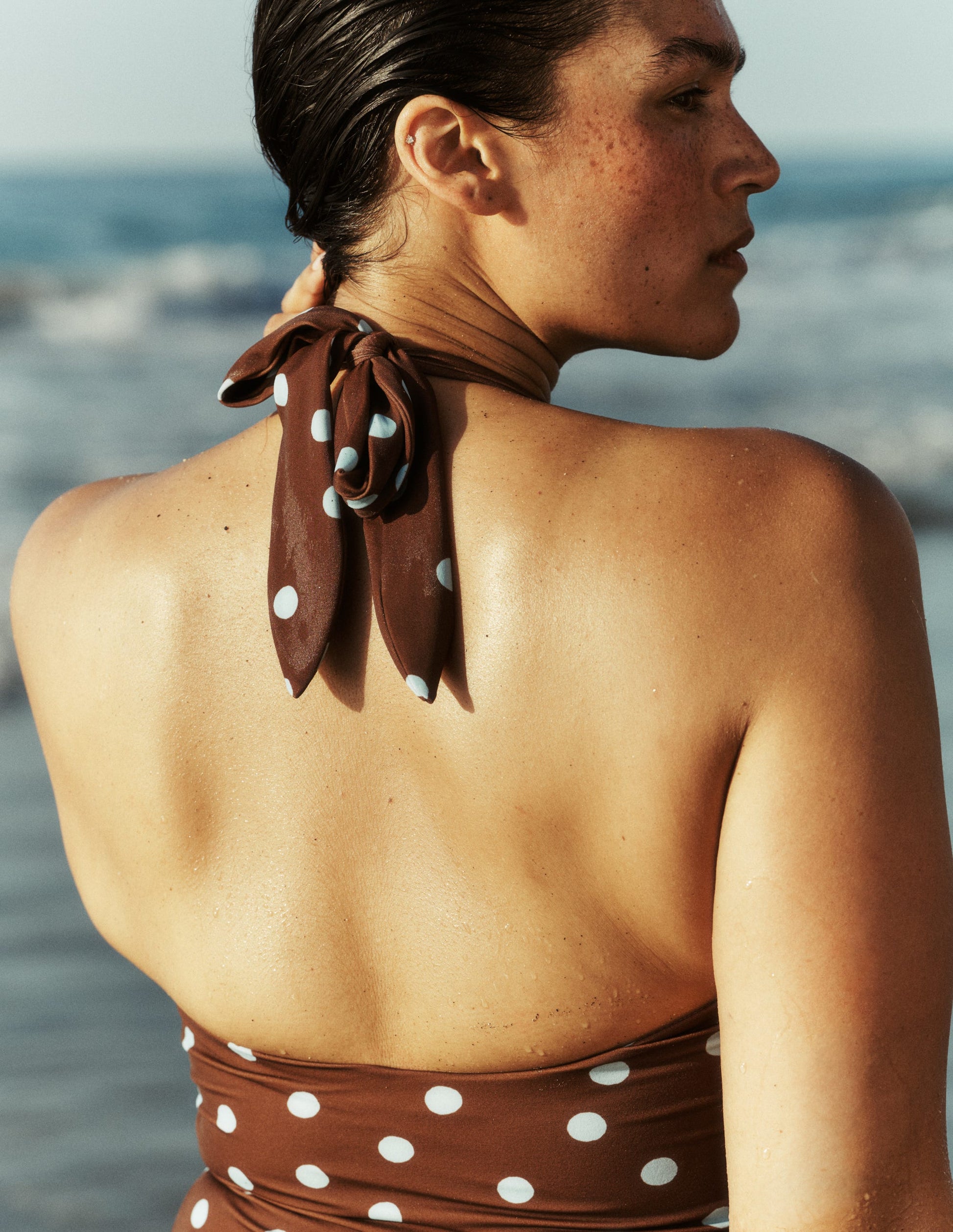 Maillot de bain Kythira froncé-Pois peints chocolat et bleu-6