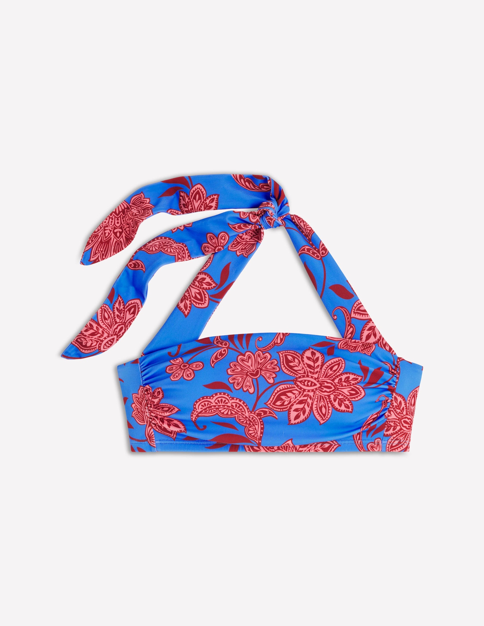 Haut de bikini froncé Kythira-Bleu, motif Elegant Blossom-7