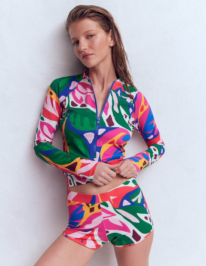 Raglan-Badeshirt mit Sonnenschutz-Bunt, Blattkaskade