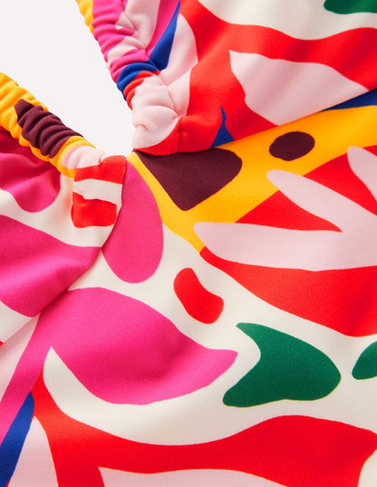 Minori Neckholder-Badeanzug zum Binden-Bunt, Blattkaskade-8