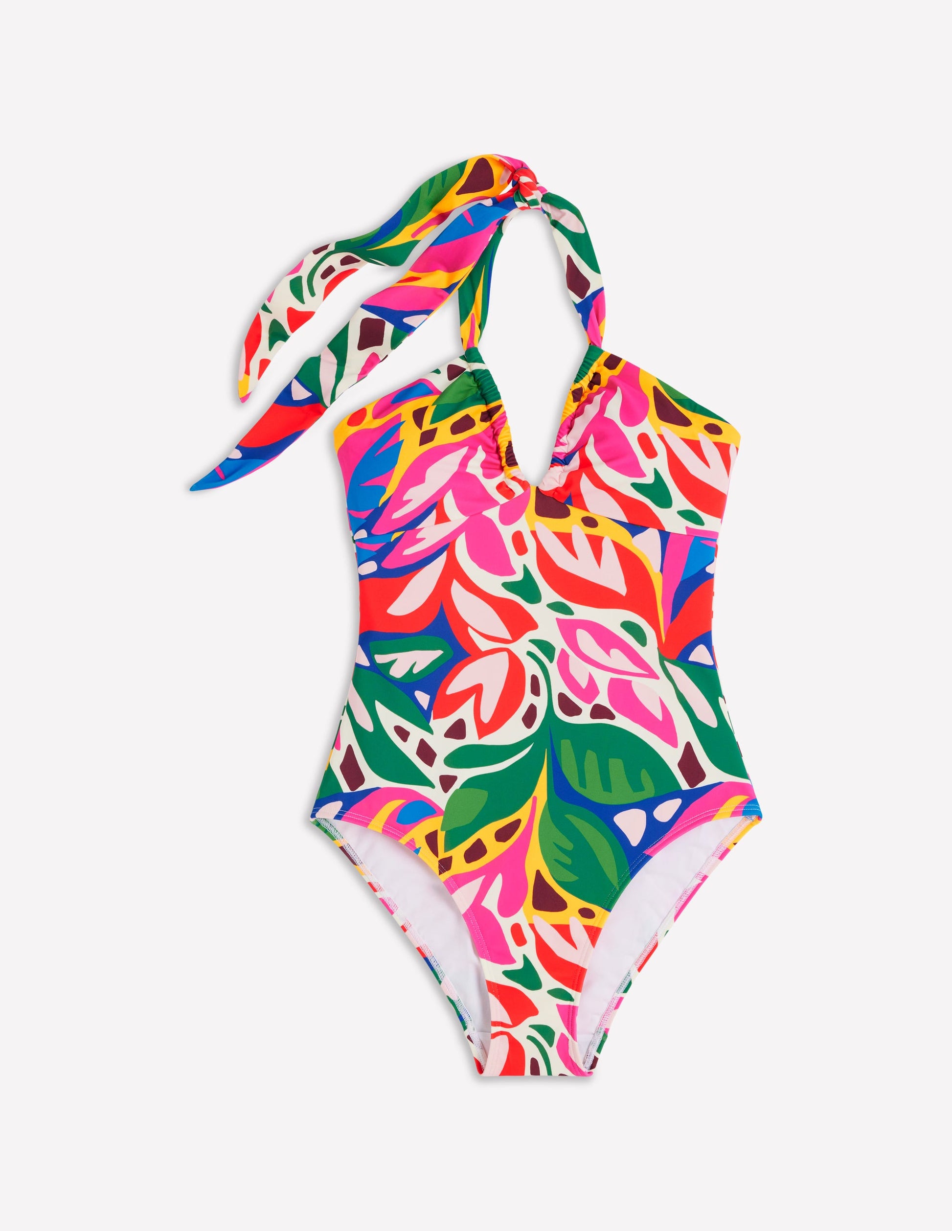 Minori Neckholder-Badeanzug zum Binden-Bunt, Blattkaskade-7