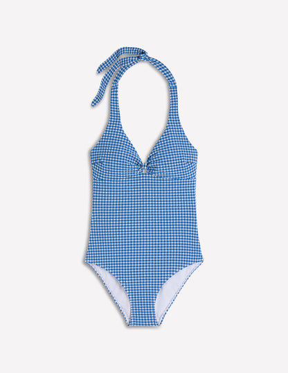 Neckholder-Badeanzug mit Schleife-Leuchtendes Blau, Vichykaro-9