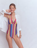 Maillot de bain dos-nu avec nœud-À Rayures Multicolores