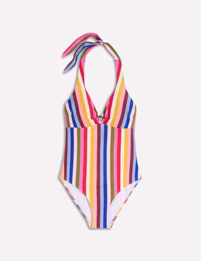 Maillot de bain dos-nu avec nœud-À Rayures Multicolores-9