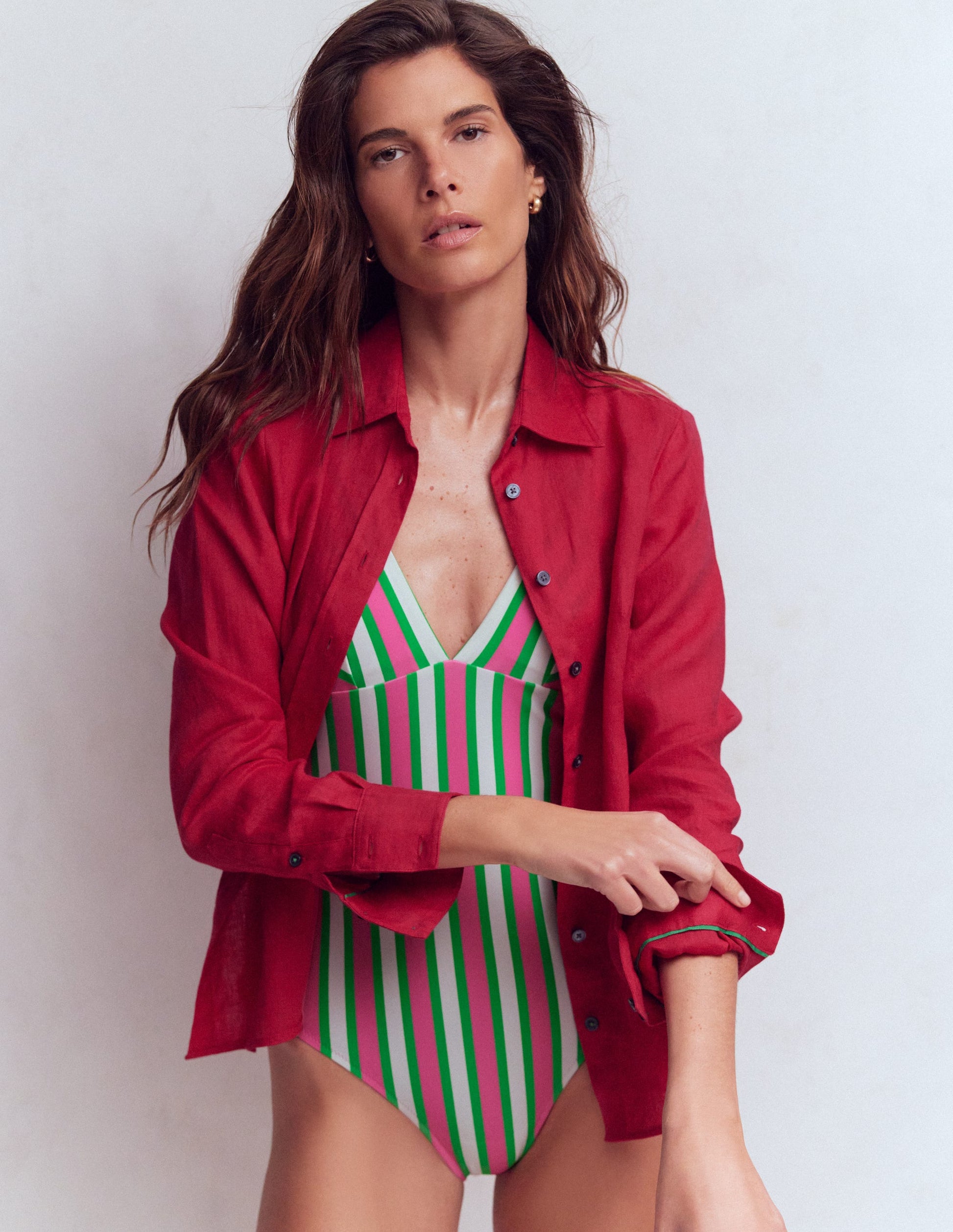 Arles Badeanzug-Rosa, Grün und Weiß Streifen-6