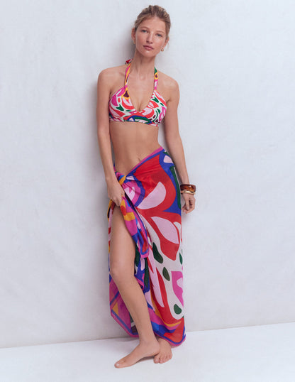 Minori Halter Tie Bikini Top-Multi, Leafy Cascade-6