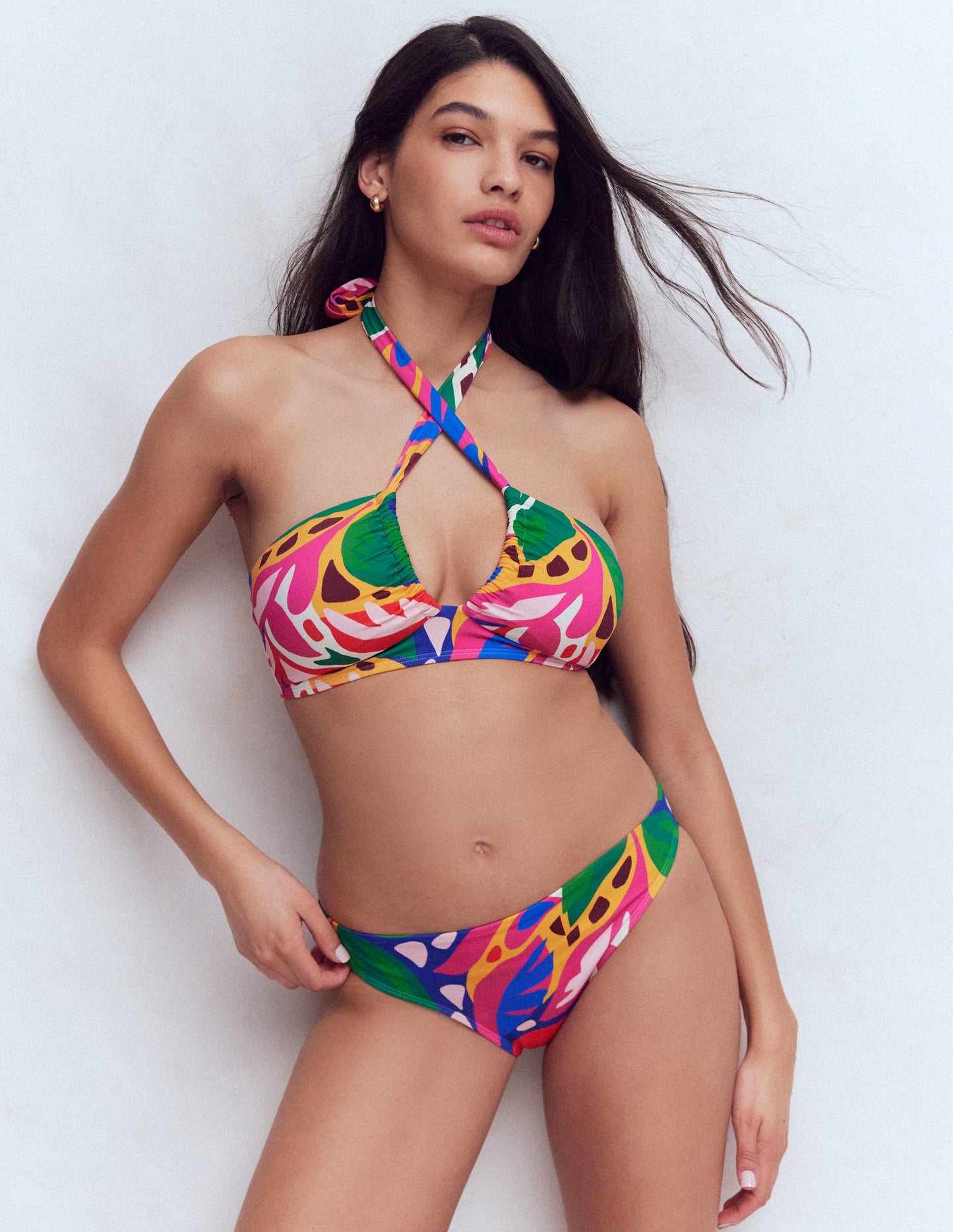 Minori Halter Tie Bikini Top-Multi, Leafy Cascade