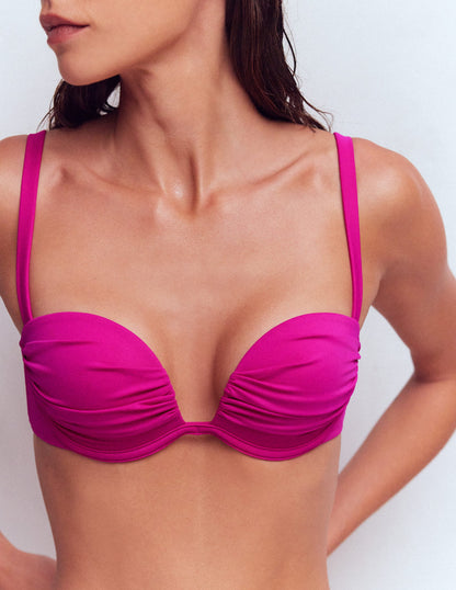 Bikini-Oberteil mit plissierten Körbchen-Helles Fuchsia-2