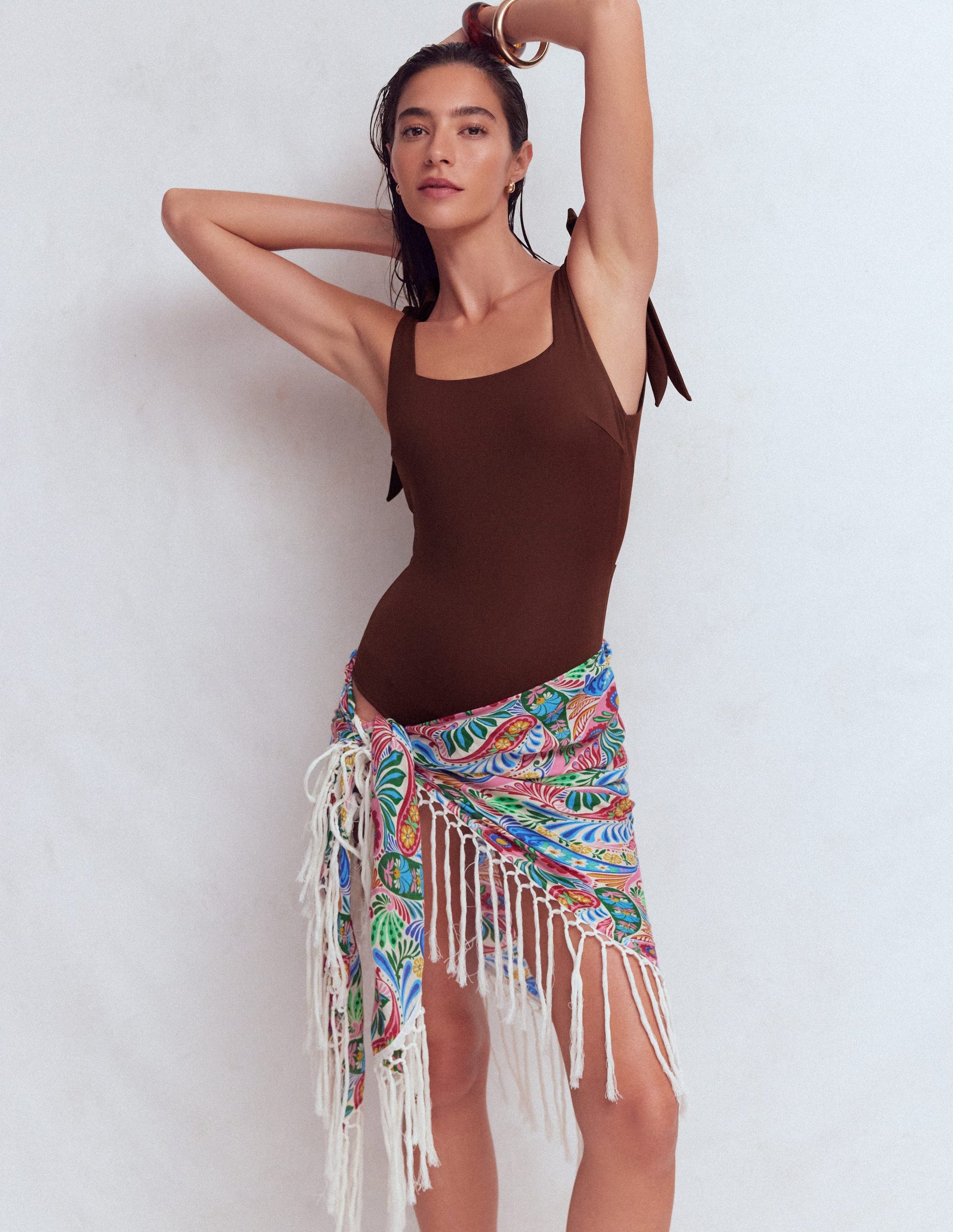 Badeanzug mit Schleife am Träger-Zimt-5