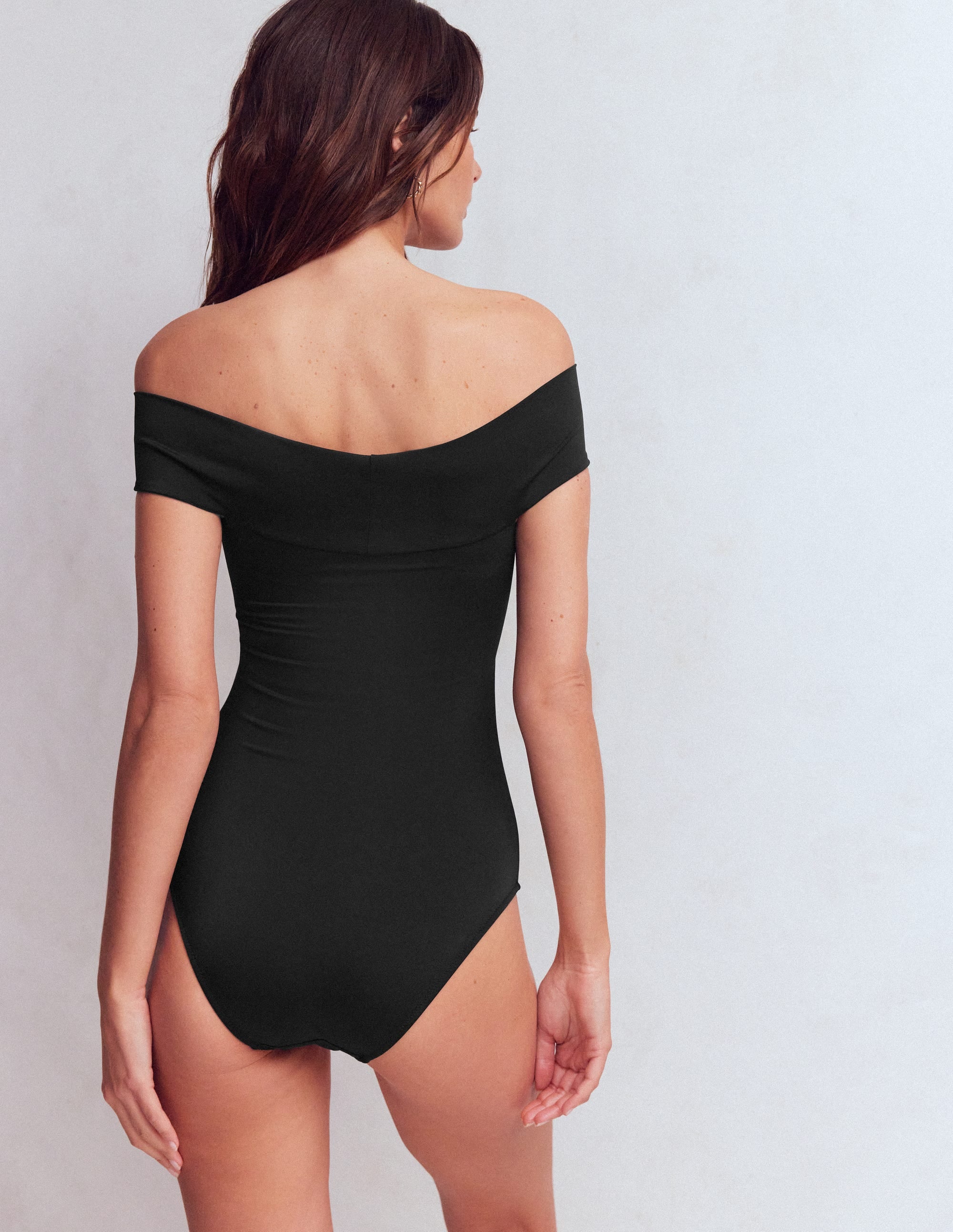 Maillot de bain croisé à encolure Bardot-Noir - Image 3
