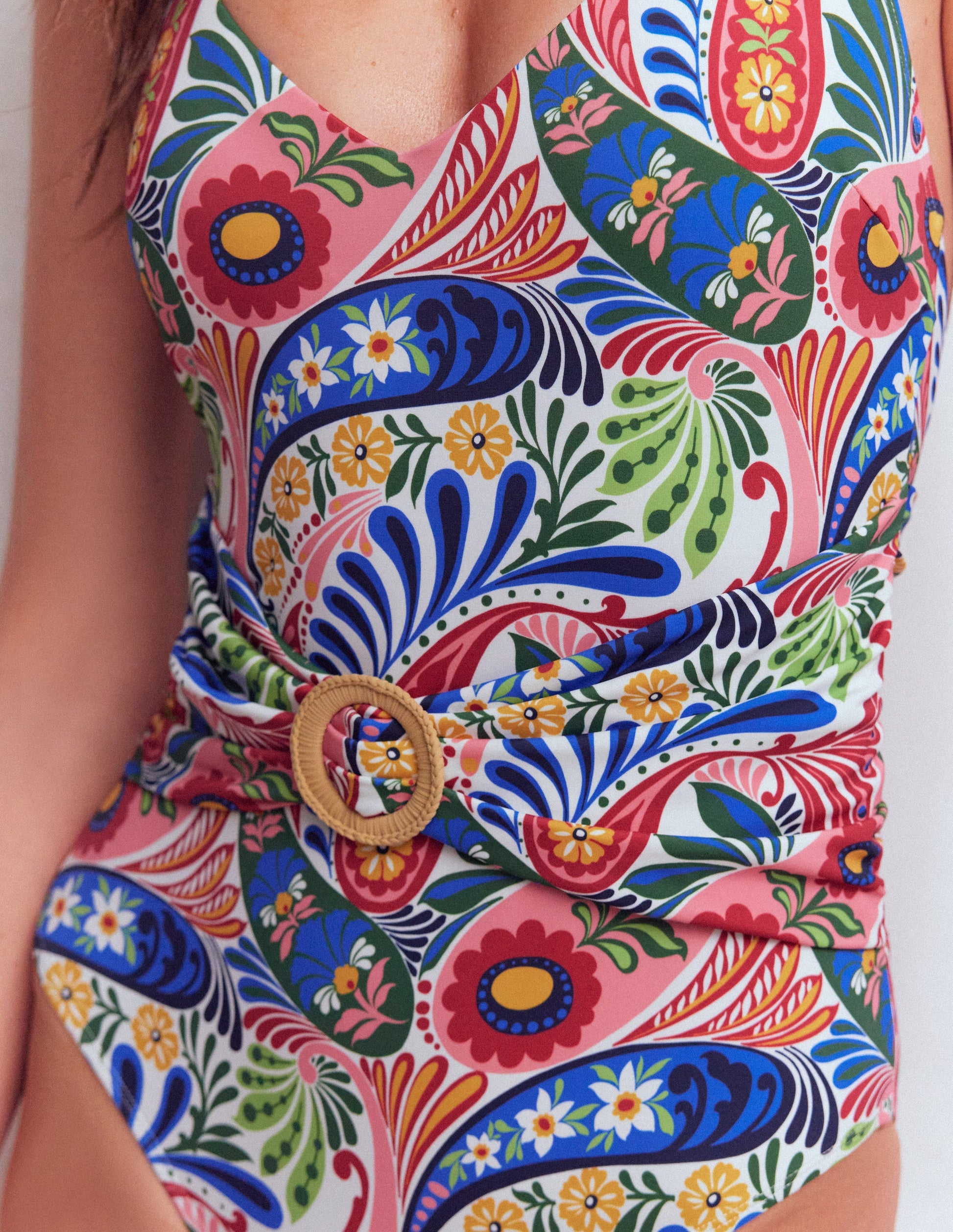 Sorrento Badeanzug mit Ring-Schärpe-Bunt, Verwunschenes Paisleymuster-2