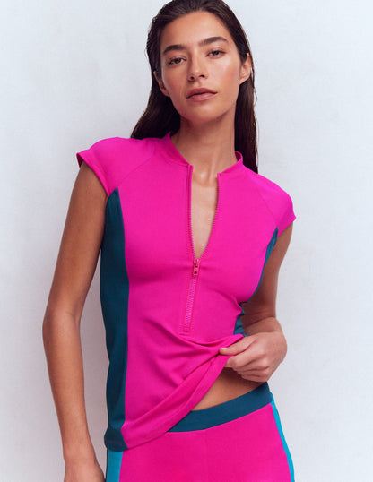 Badeshirt mit Flügelärmeln-Rosa, Blockfarben-4