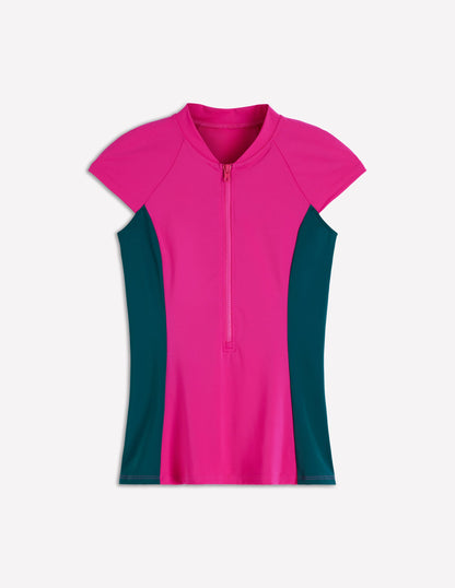 Badeshirt mit Flügelärmeln-Rosa, Blockfarben-5