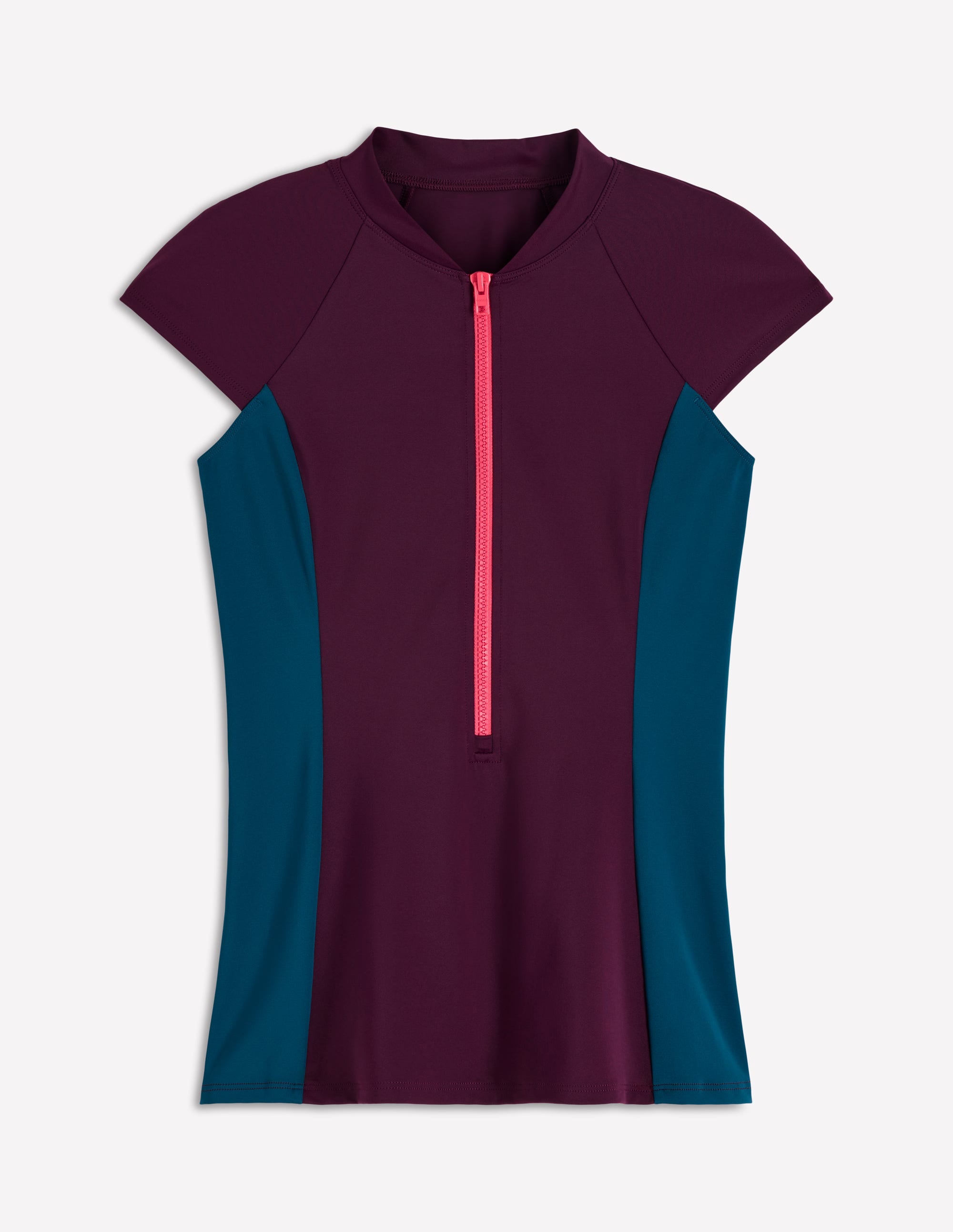 Kurzärmliges Badeshirt-Violett, Blockfarben - Image 5