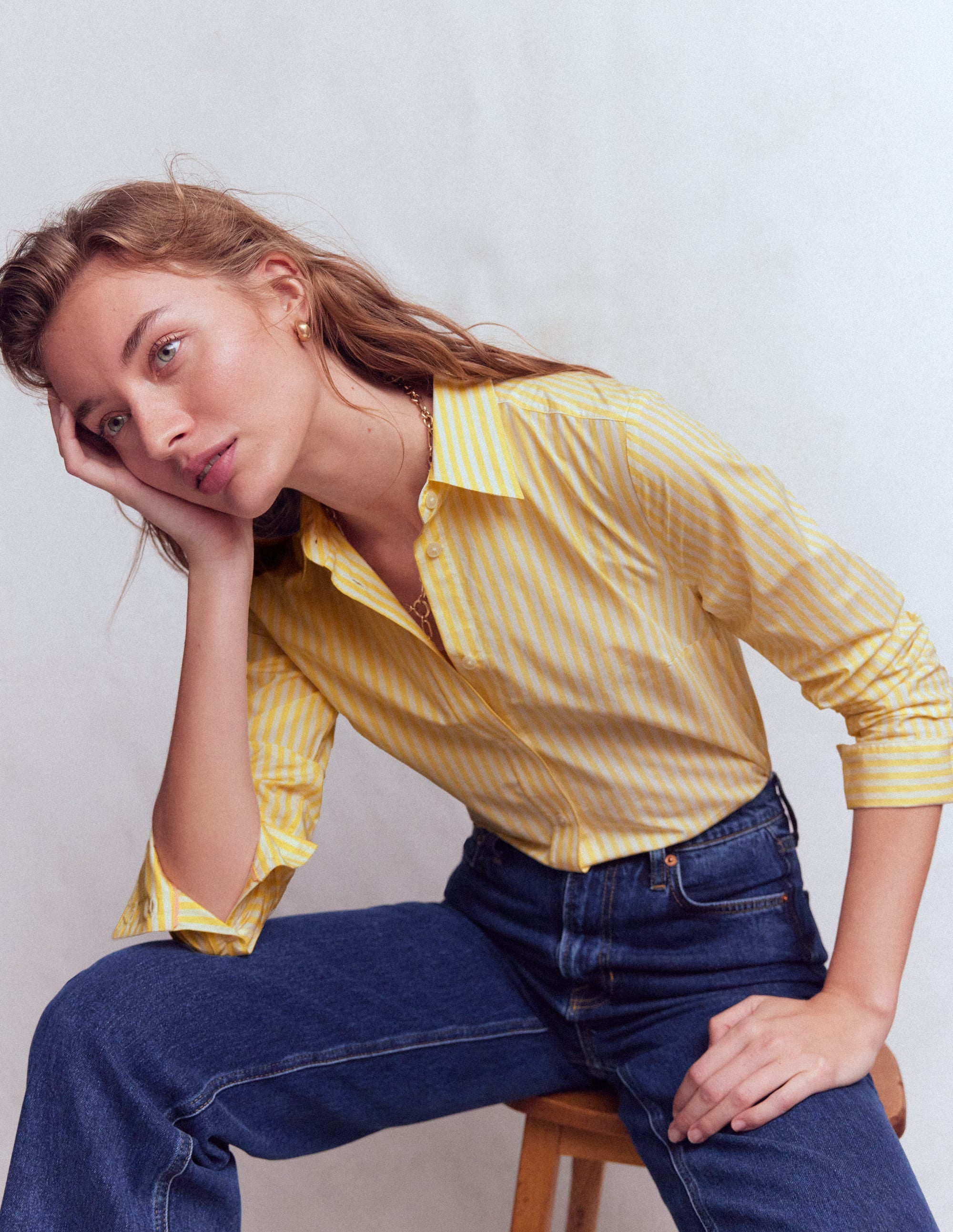 Chemise Sienna en coton-Rayé fin jaune - Image 1