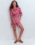 Chemise Sienna en lin-Punch rose, vague zigzag