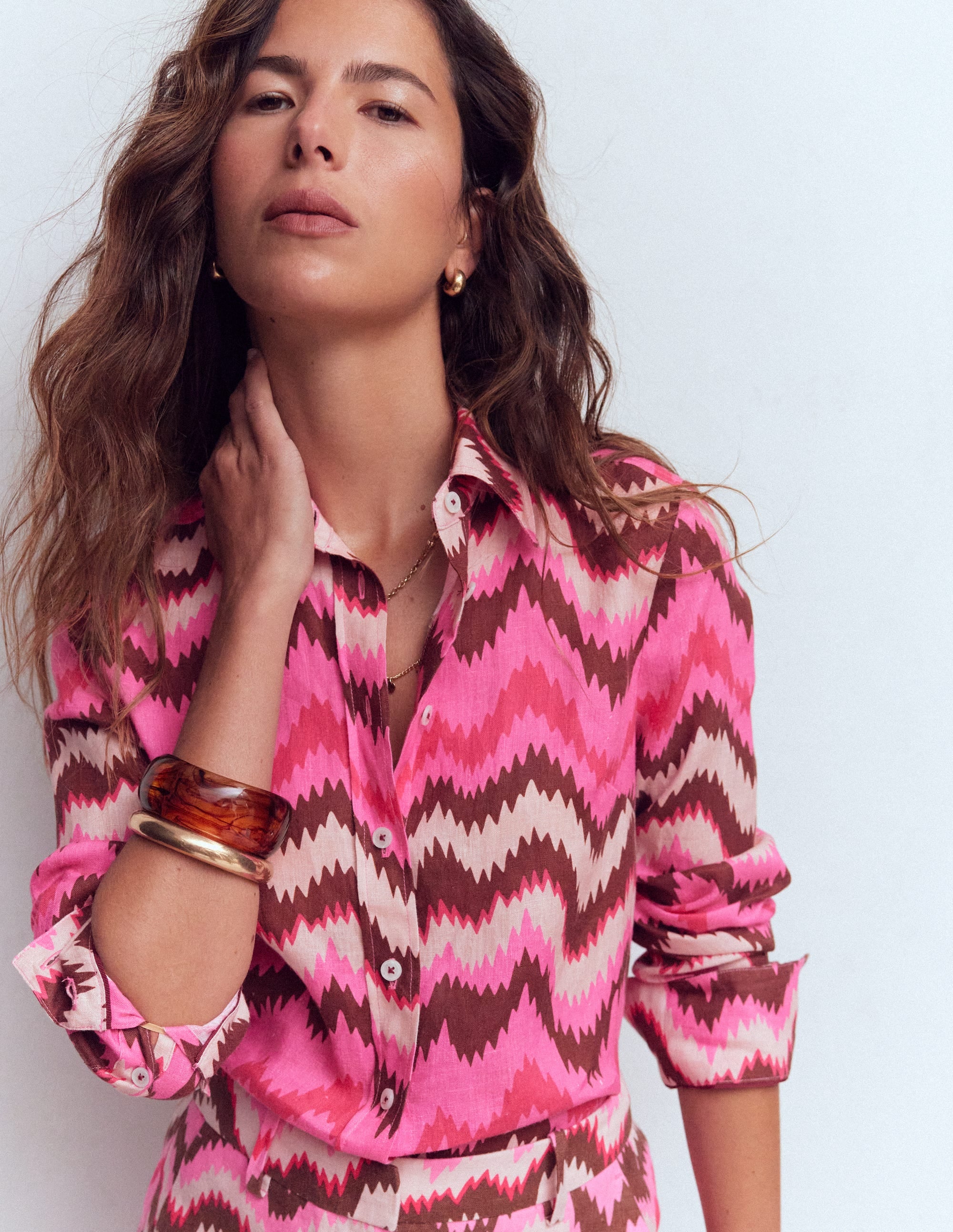 Sienna Leinenhemd-Kräftiges Rosa, Zickzack-Welle - Image 2