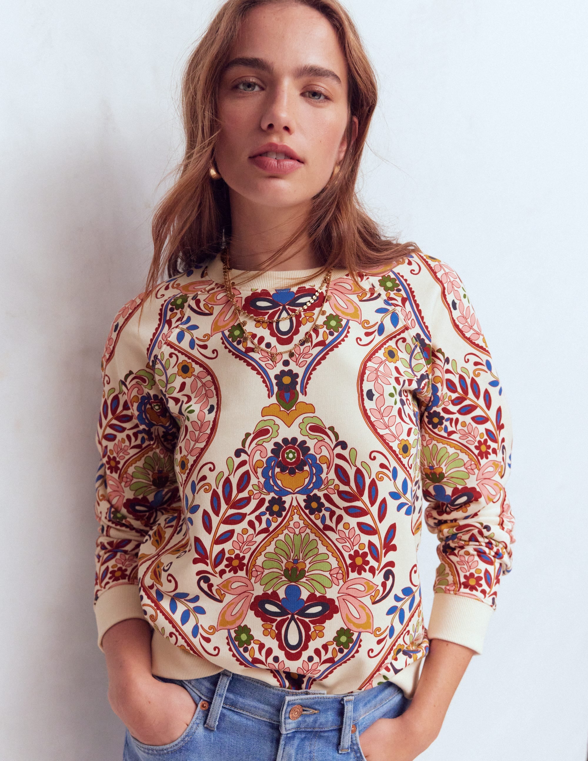 Rosa Bedrucktes Sweatshirt-Bunt, Verwunschene Gardenie - Image 2