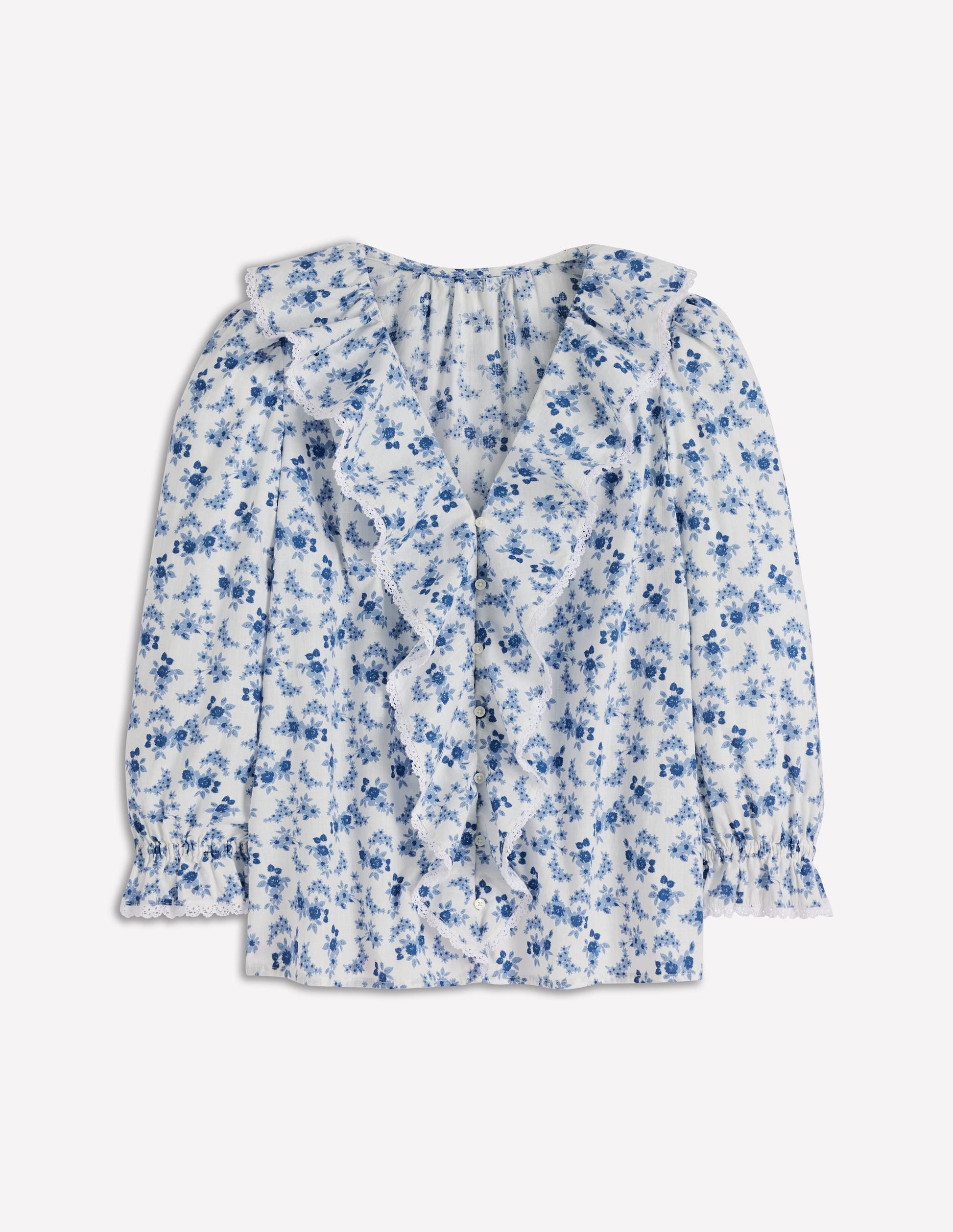 Blouse Eliza à col V et volants-Bleu à Fleurs-7