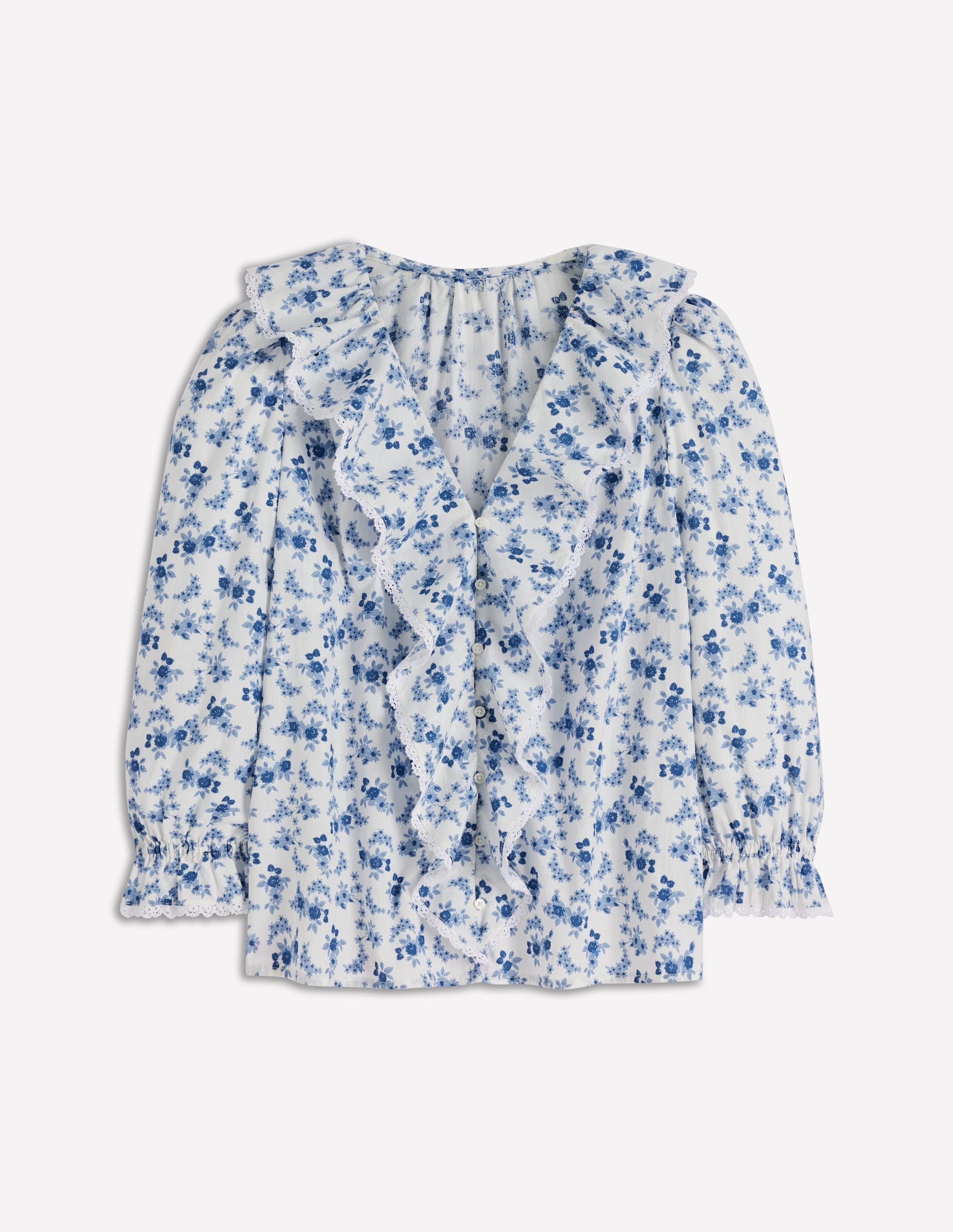 Eliza Rüschenbluse mit V-Ausschnitt-Turmalinblau, Zierliche Rebe - Image 7