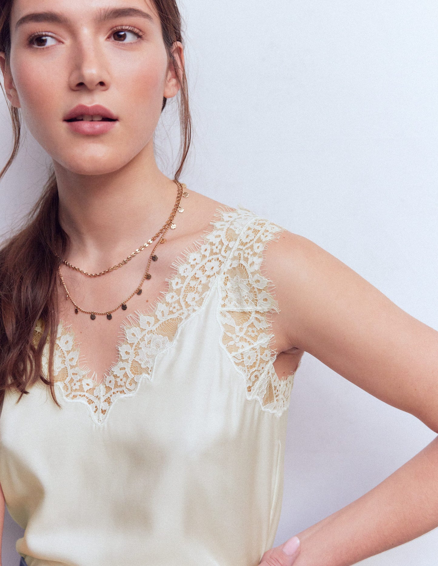 Silk-blend Lace Trim Cami Top-Ivory