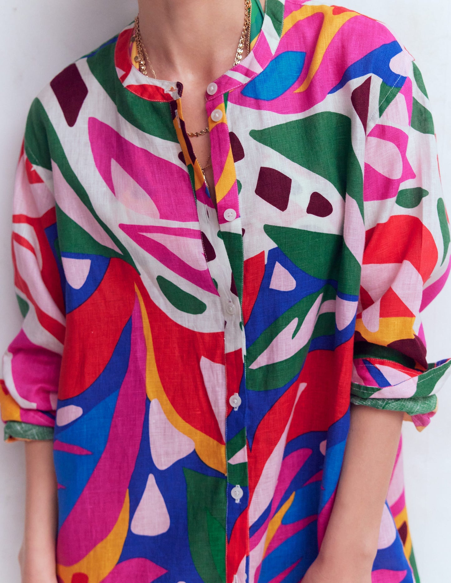 Langes Leinenhemd-Bunt, Blattkaskade