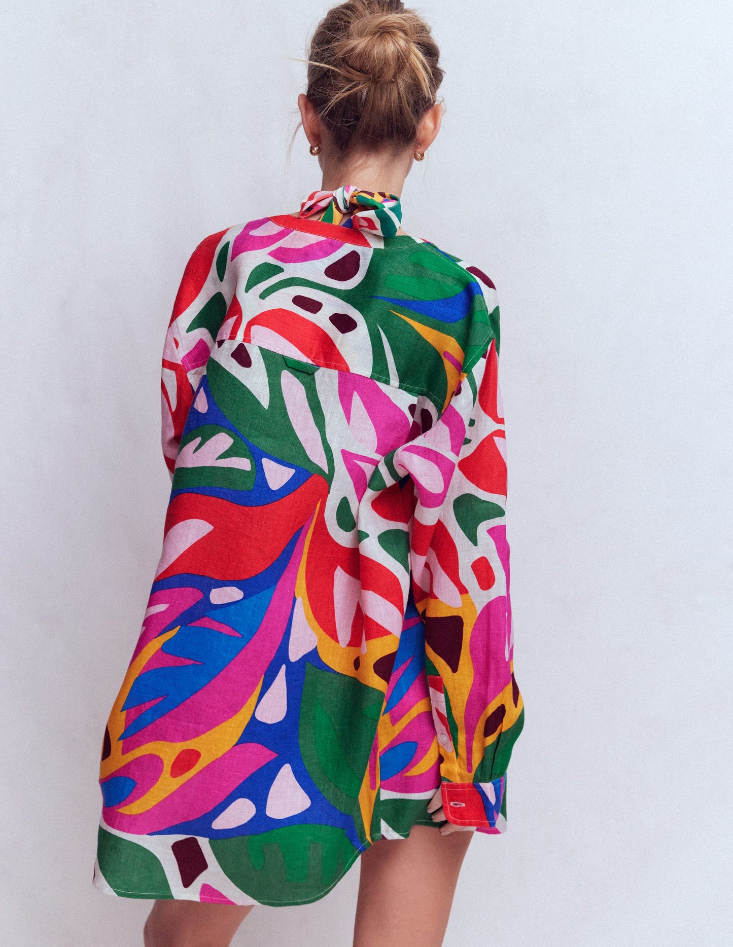 Langes Leinenhemd-Bunt, Blattkaskade