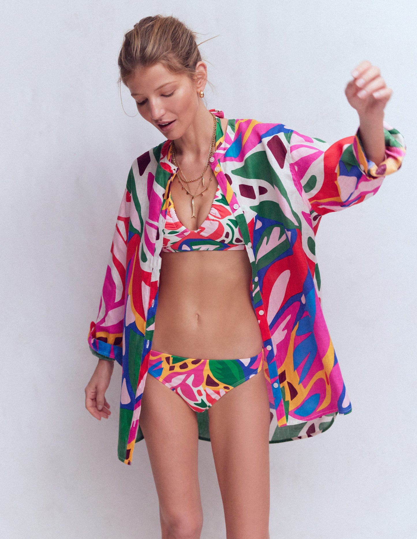 Langes Leinenhemd-Bunt, Blattkaskade