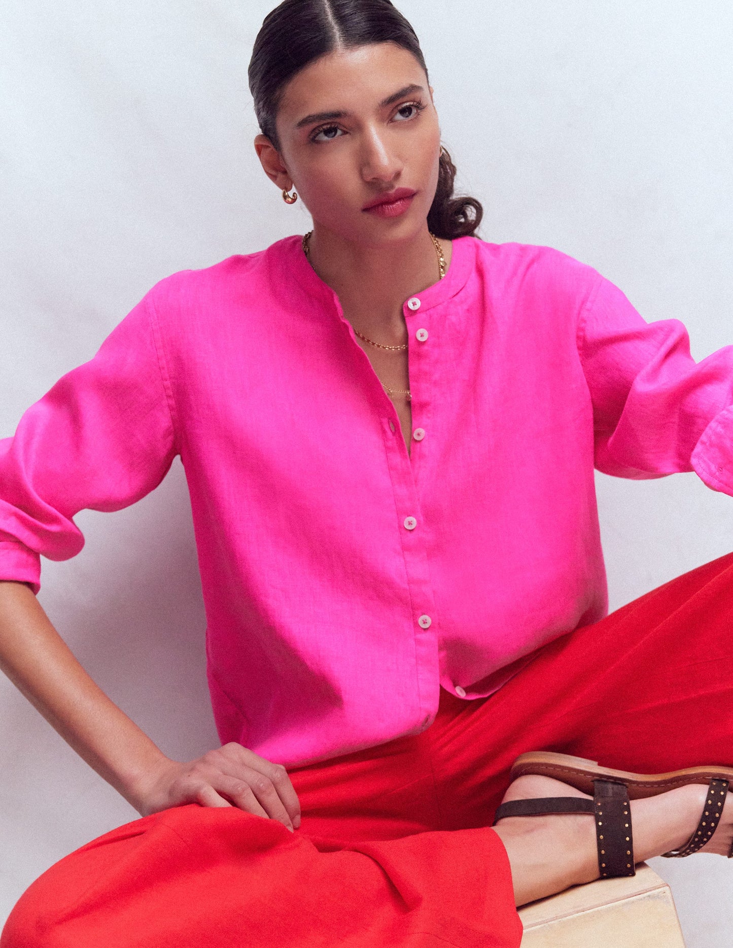 Chemise longue en lin-Knalliges Stiefmütterchen