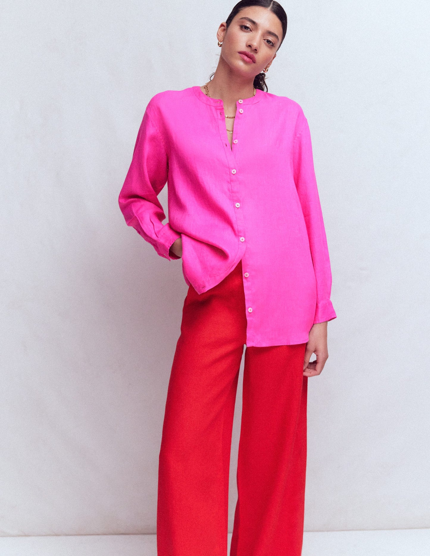 Chemise longue en lin-Knalliges Stiefmütterchen