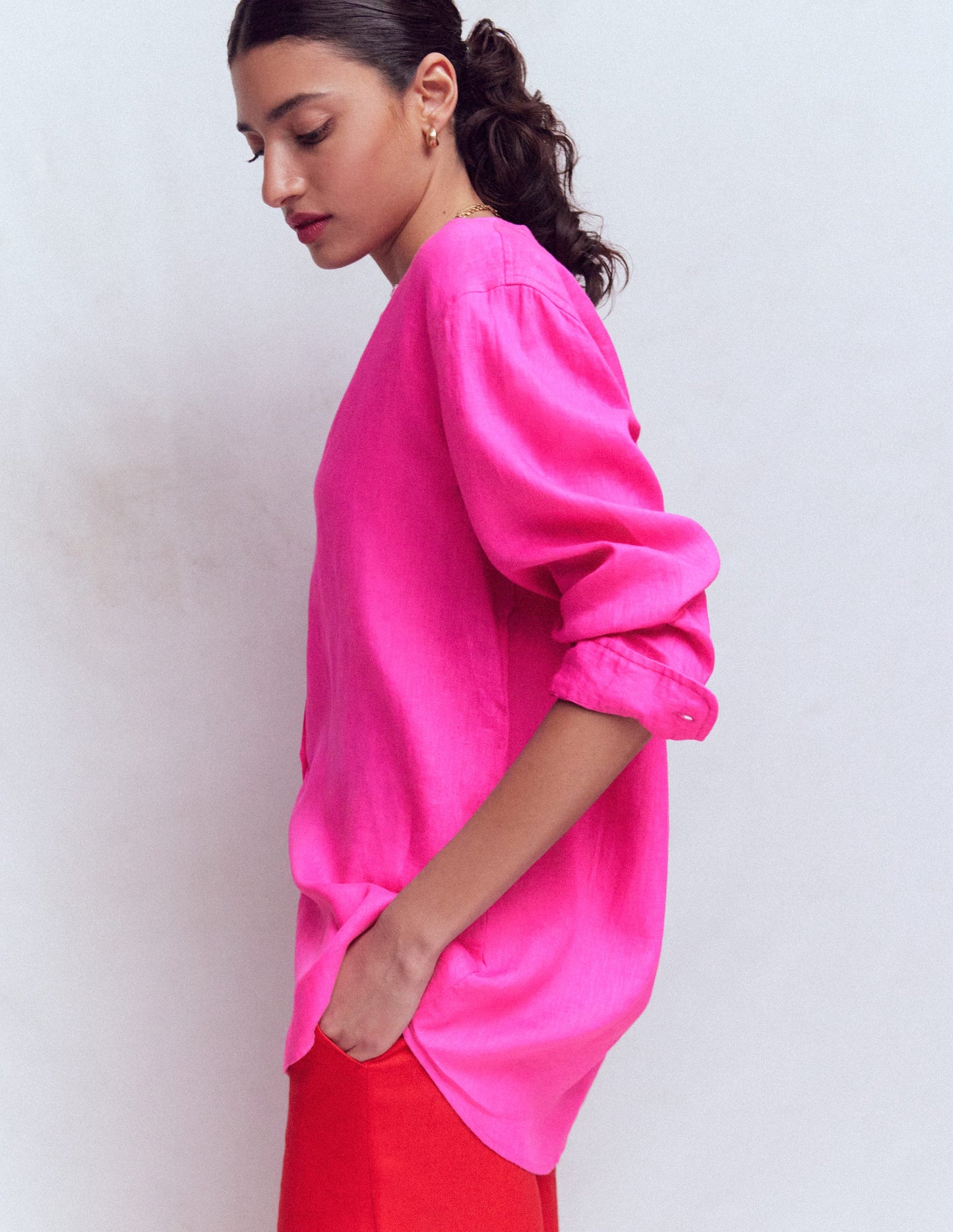 Chemise longue en lin-Knalliges Stiefmütterchen