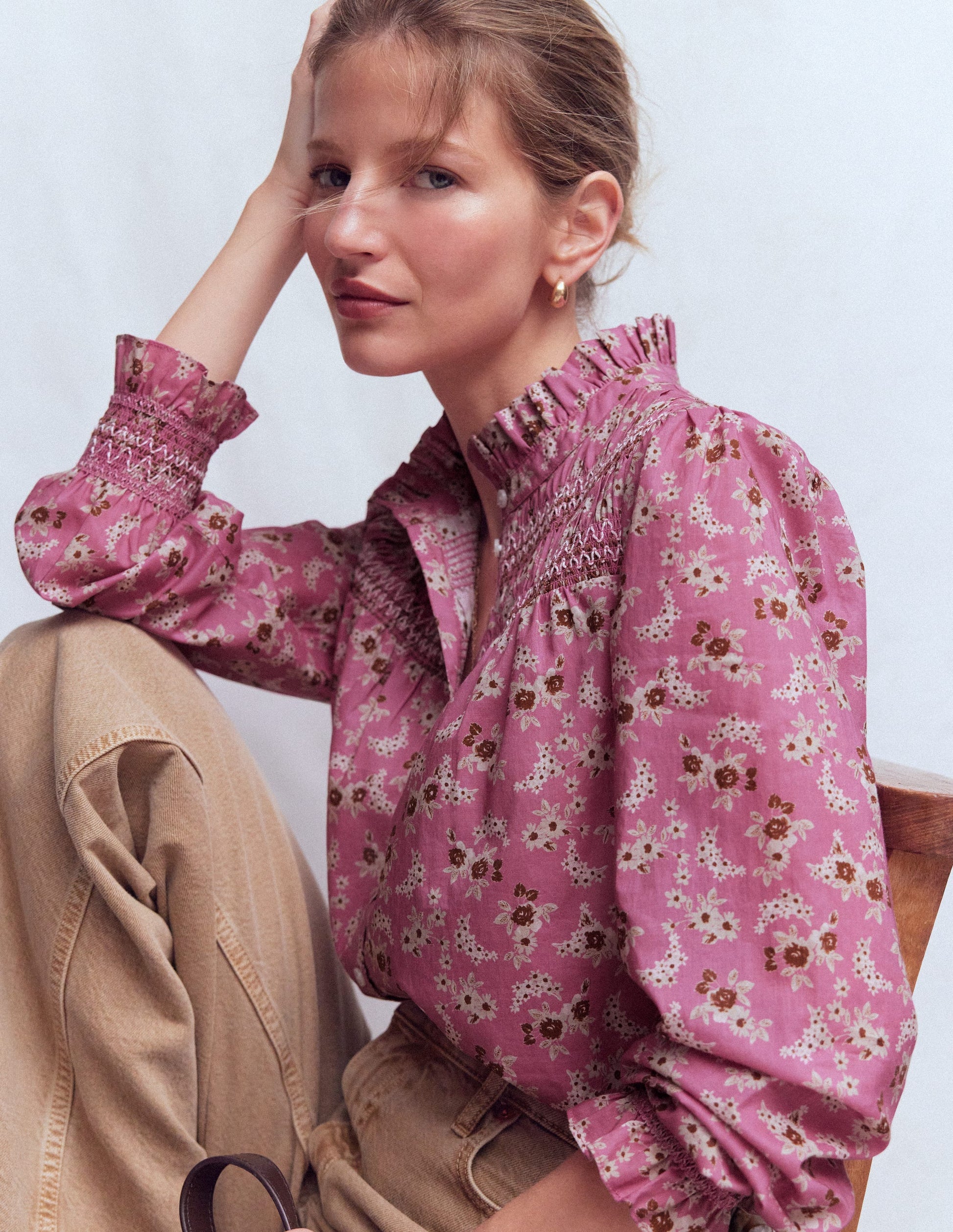 Esme Gesmoktes Oberteil mit Rüschen-Rosa, Kleine Blüten-2