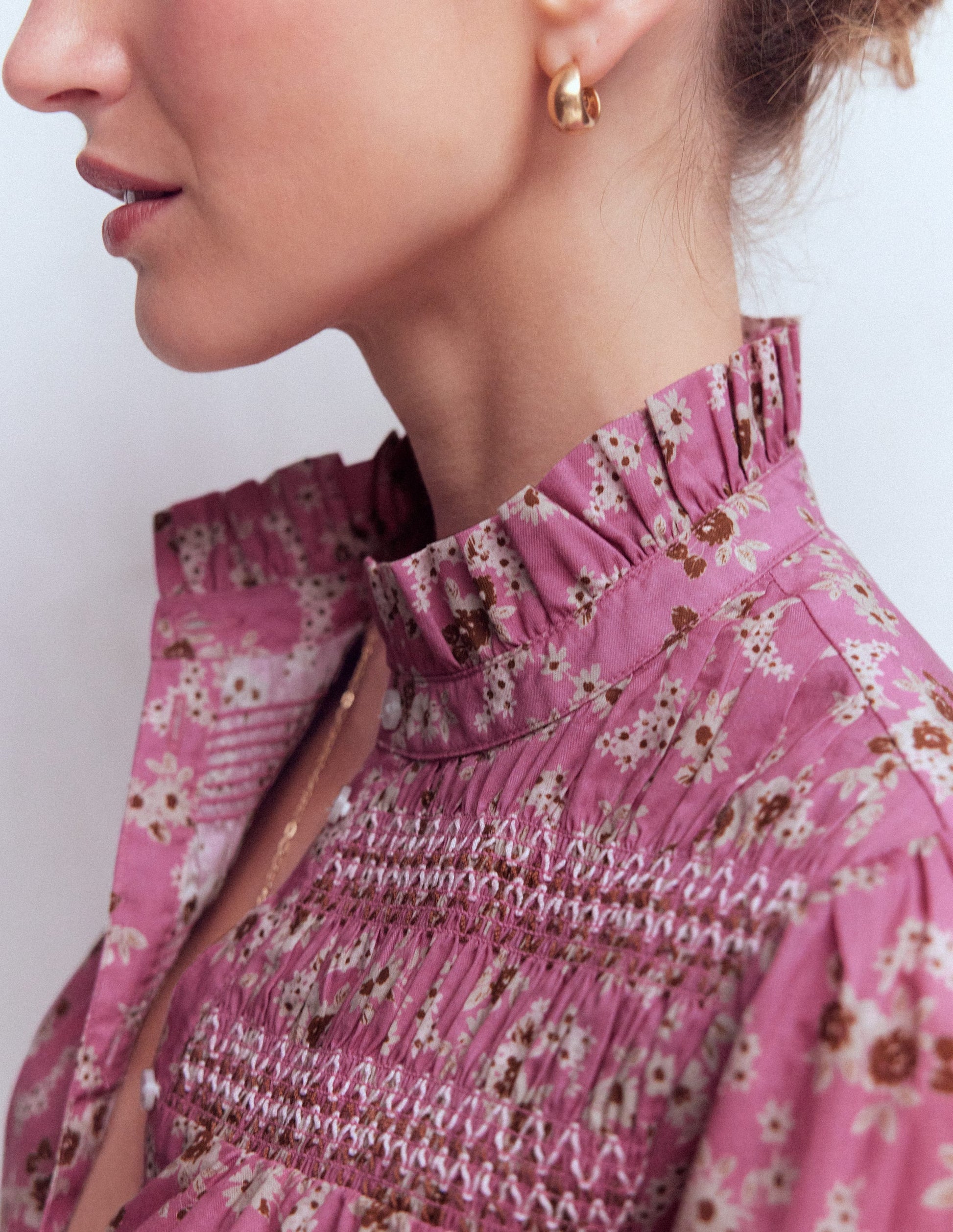 Esme Gesmoktes Oberteil mit Rüschen-Rosa, Kleine Blüten-3
